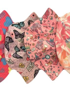 Kids Pink Patterned Bucket Hat - Cartoon Castle & Butterflies